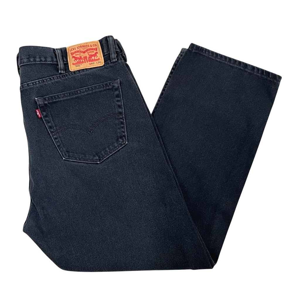 Levi's Mens 505 Jeans 42x30 Black Denim Regular Fit Straight Leg Zip Fly Classic